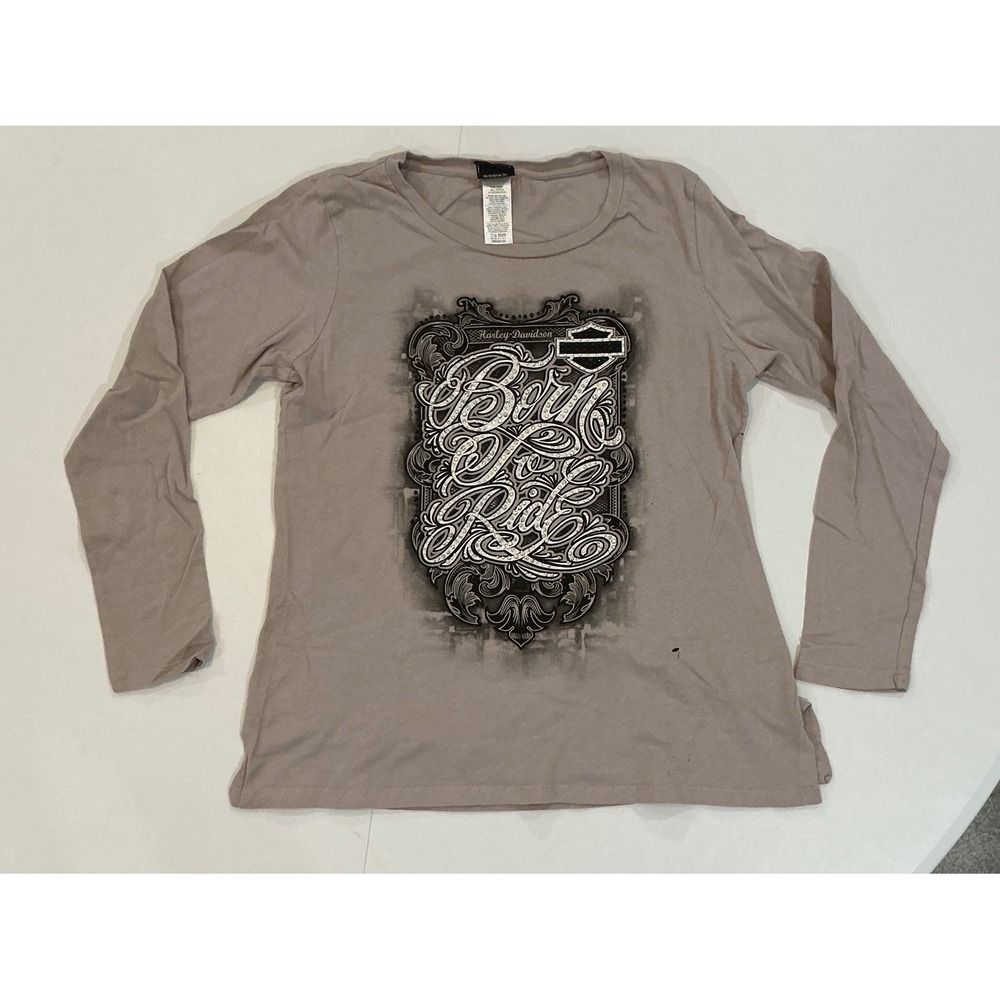Y2K USA Harley Davidson Long Sleeve Shirt Grunge Rhinestone Biker Women M